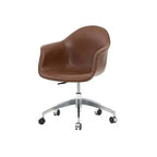 Saddle Leather Office Chair with Sculpted C-Curve Back and Swivel Lift Base