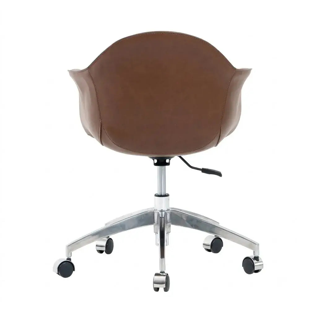 Saddle Leather Office Chair with Sculpted C-Curve Back and Swivel Lift Base