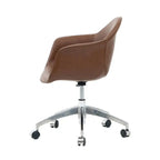 Saddle Leather Office Chair with Sculpted C-Curve Back and Swivel Lift Base