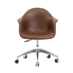 Saddle Leather Office Chair with Sculpted C-Curve Back and Swivel Lift Base