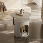 Saddle Leather Side Table With Pet-Friendly Nook, Multifunctional Nightstand