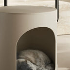 Saddle Leather Side Table With Pet-Friendly Nook, Multifunctional Nightstand