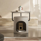 Saddle Leather Side Table With Pet-Friendly Nook, Multifunctional Nightstand Main Product Image