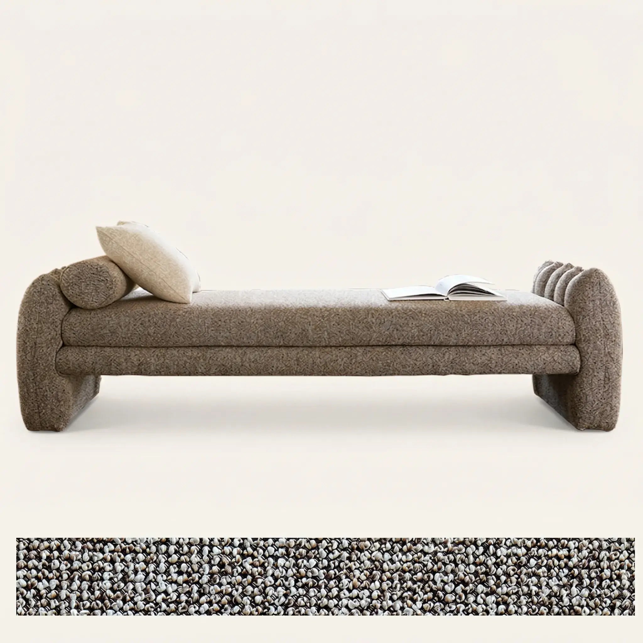 Scalloped Fabric Bedroom Bench with Solid Wood Frame and High-Density Cushioning