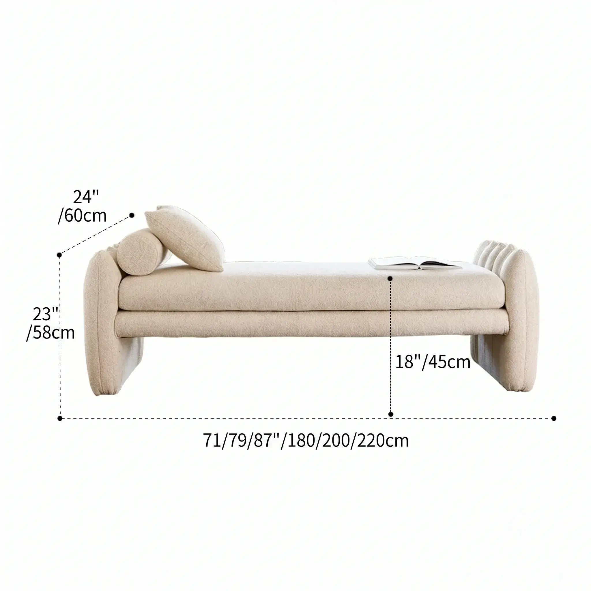Scalloped Fabric Bedroom Bench with Solid Wood Frame and High-Density Cushioning Dimensions