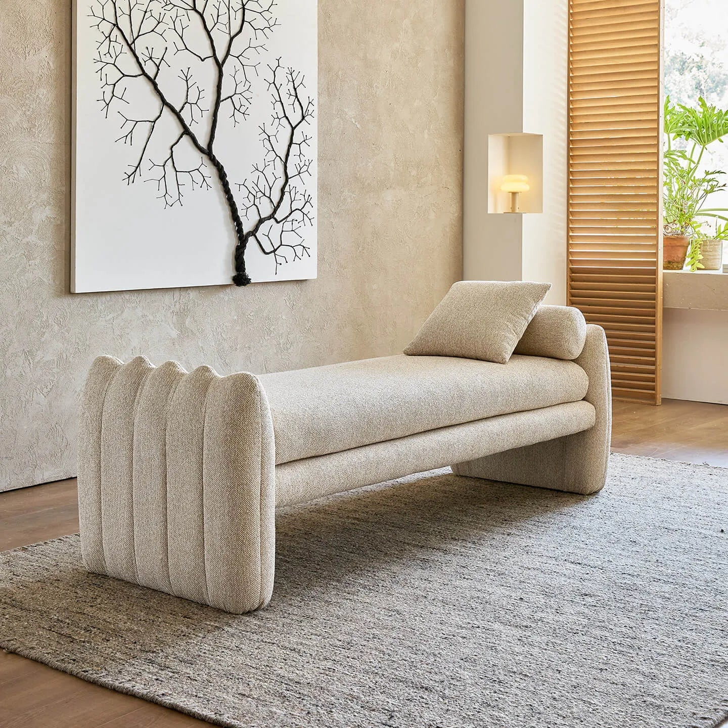 Scalloped Fabric Bedroom Bench with Solid Wood Frame and High-Density Cushioning Main Product Image Main image