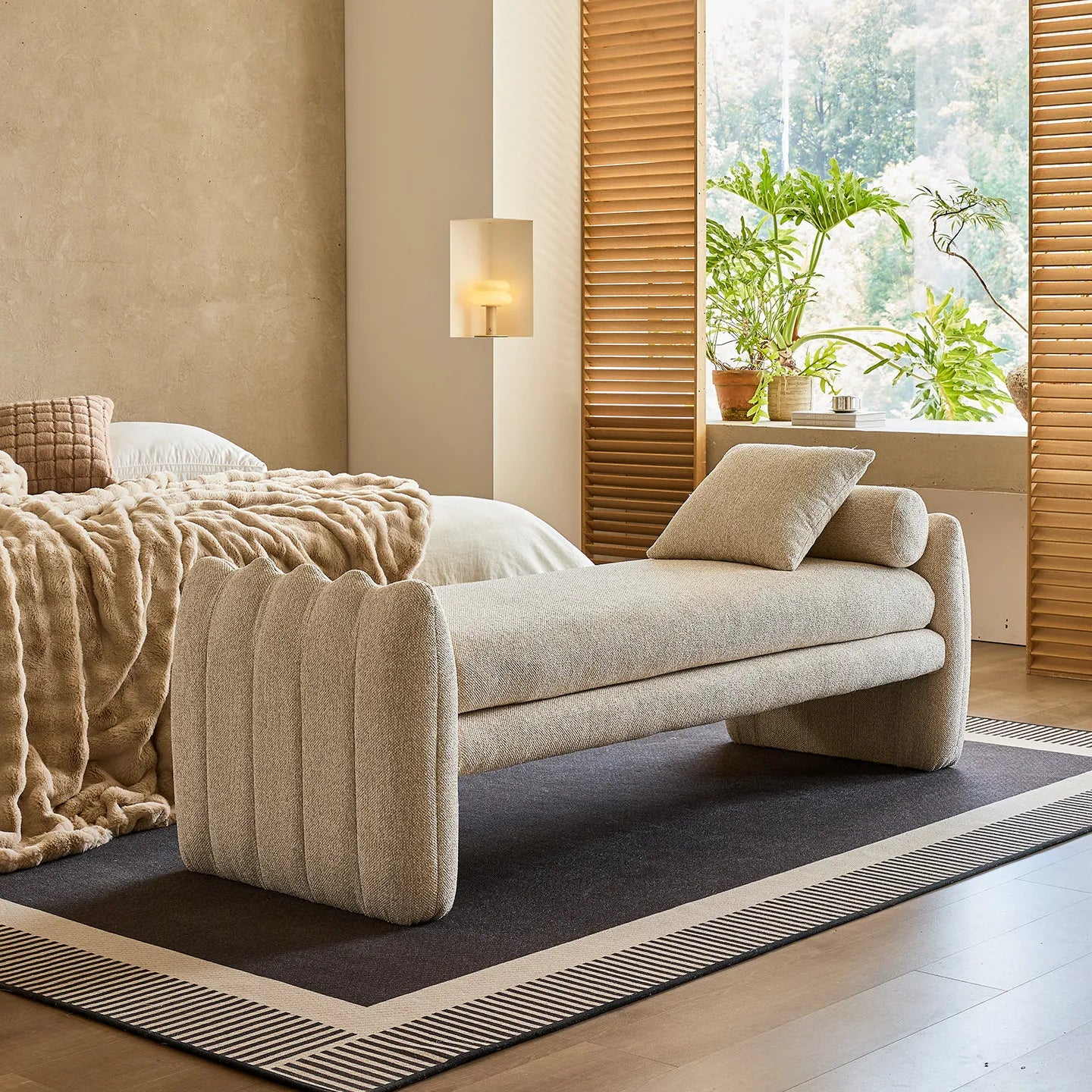 Scalloped Fabric Bedroom Bench with Solid Wood Frame and High-Density Cushioning Secondary image