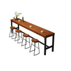 Scandinavian Bar Table with Wood Top and Steel Trestle Base