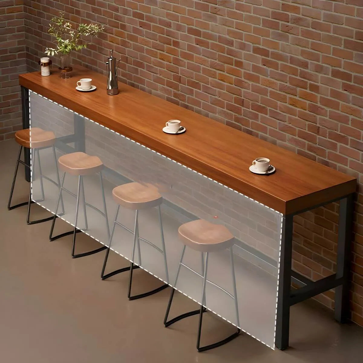 Scandinavian Bar Table with Wood Top and Steel Trestle Base Secondary image