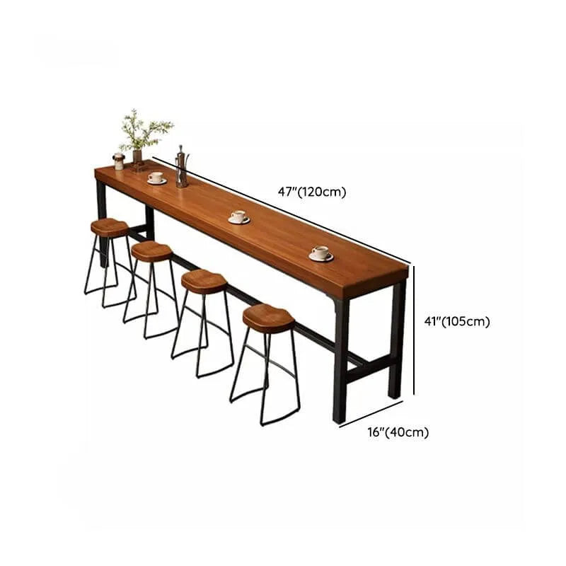 Scandinavian Bar Table with Wood Top and Steel Trestle Base Dimensions