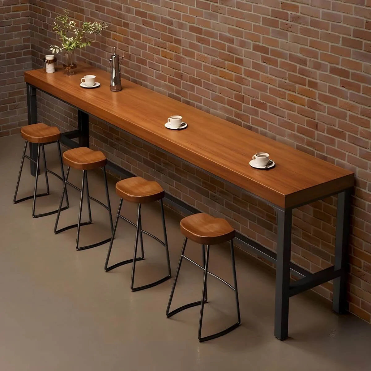 Scandinavian Bar Table with Wood Top and Steel Trestle Base Main Product Image Main image