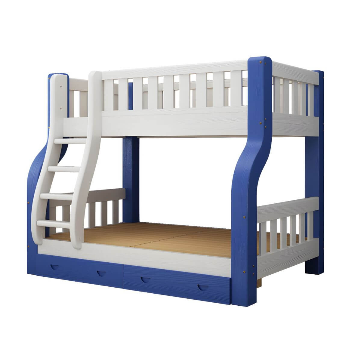 Scandinavian Blue Kids Bunk Bed - Pine Wood, Safe & Stylish
