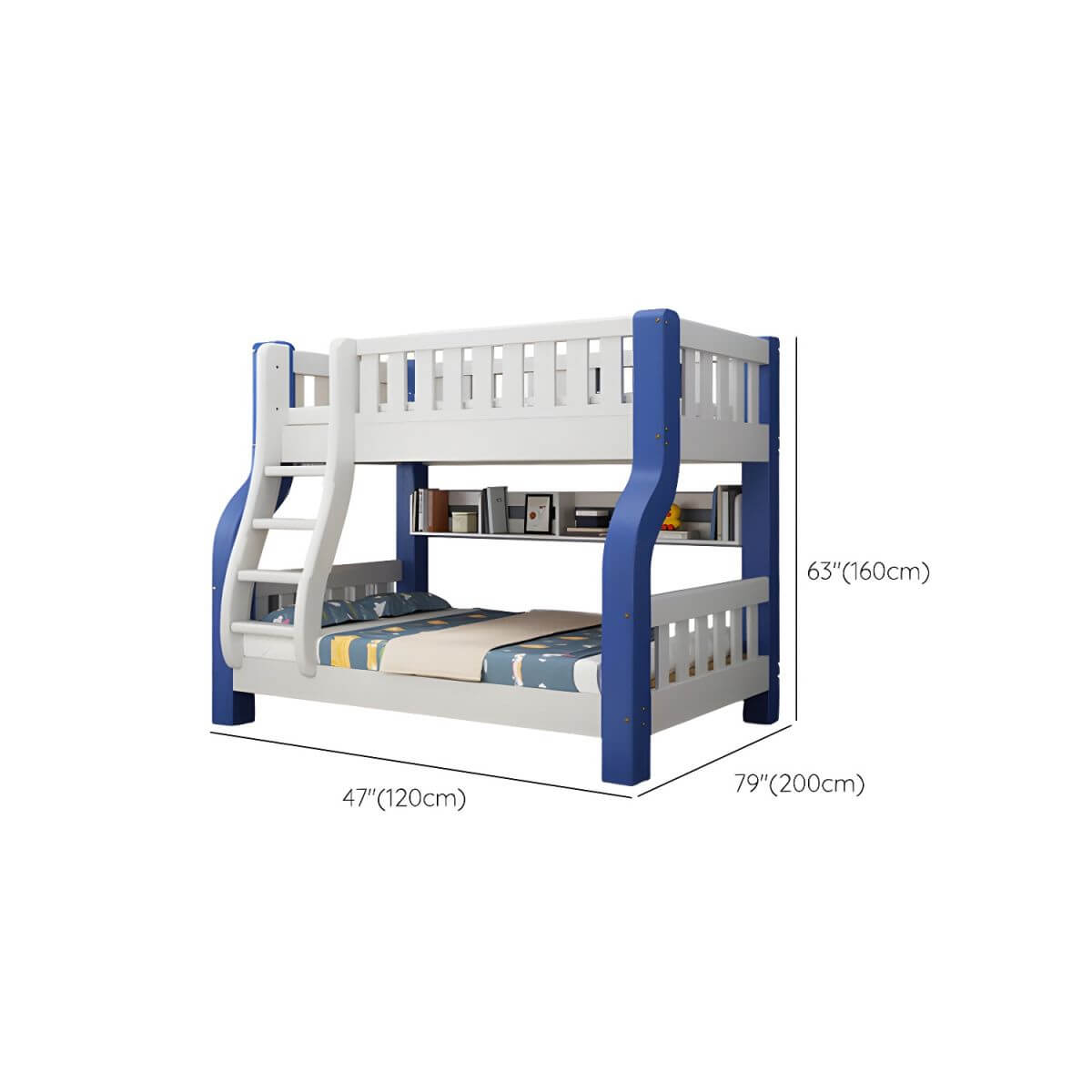 Scandinavian Blue Kids Bunk Bed - Pine Wood, Safe & Stylish Dimensions