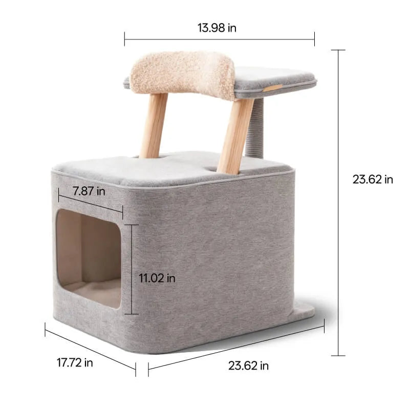 Scandinavian Cat Cave Lounge Chair With Scratcher and Wood Frame