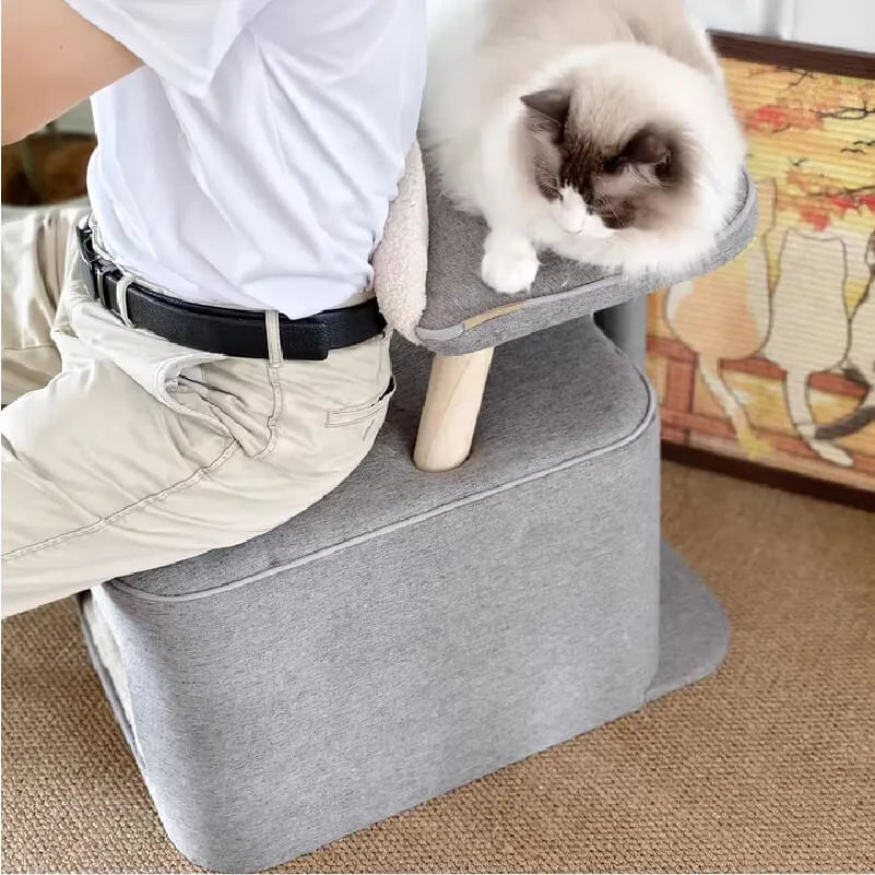 Scandinavian Cat Cave Lounge Chair With Scratcher and Wood Frame