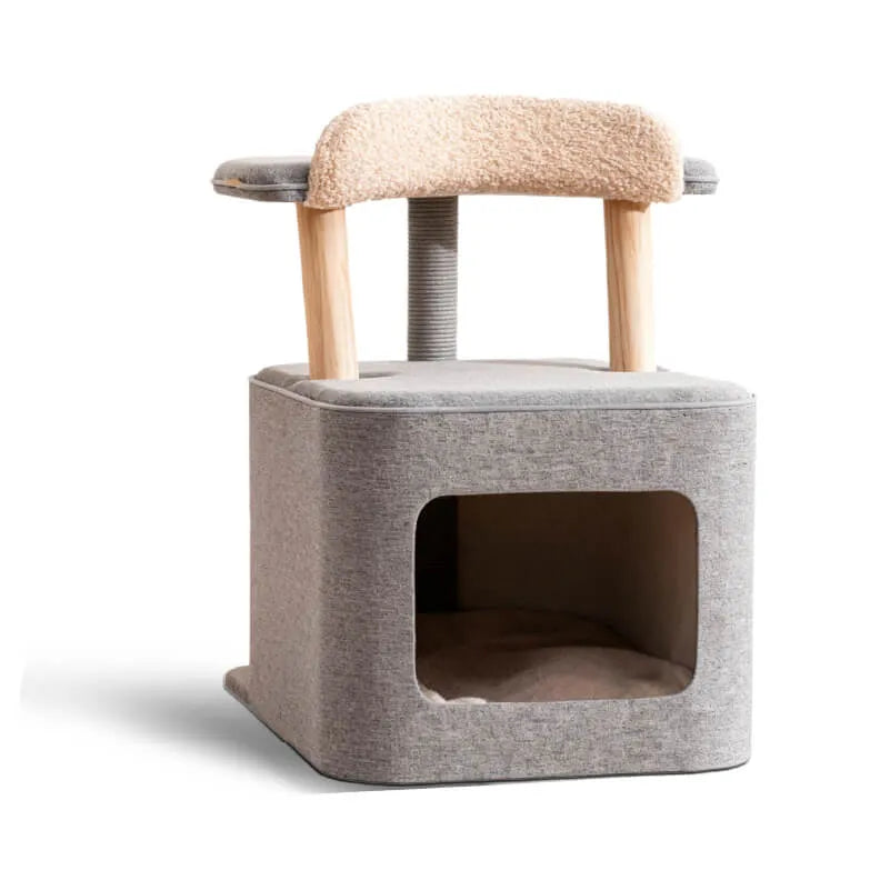 Scandinavian Cat Cave Lounge Chair With Scratcher and Wood Frame