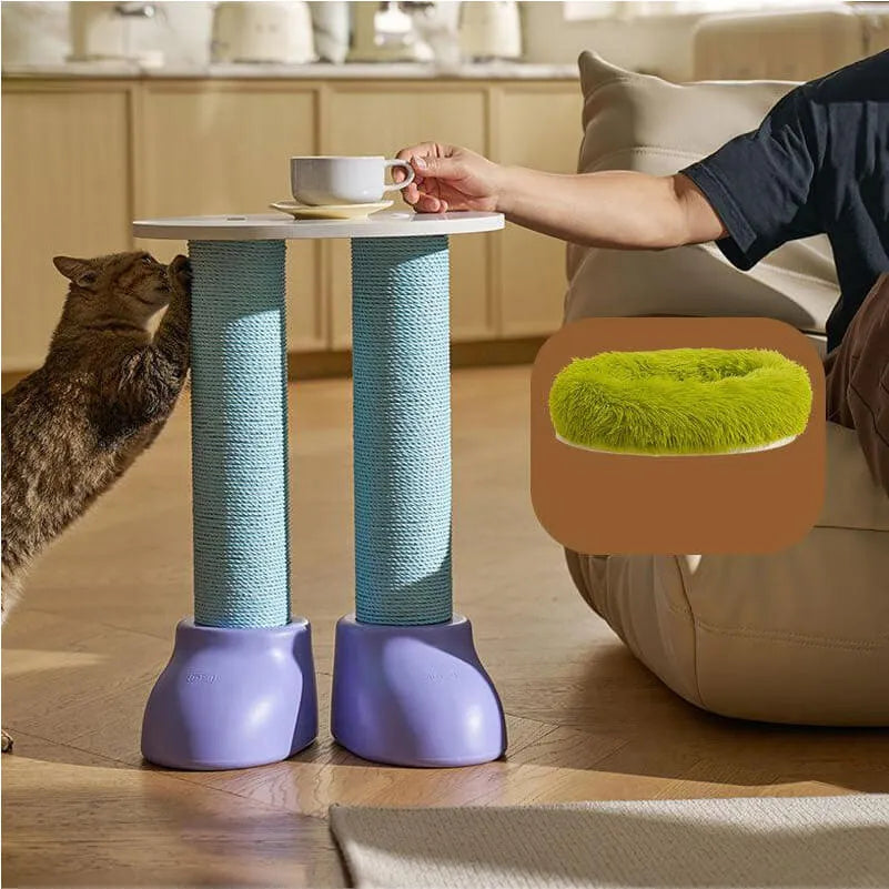 Scandinavian Cat Scratching Tree With Bed and Tabletop Platform