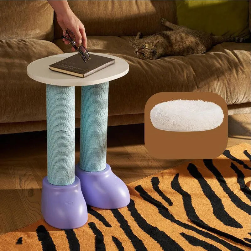 Scandinavian Cat Scratching Tree With Bed and Tabletop Platform