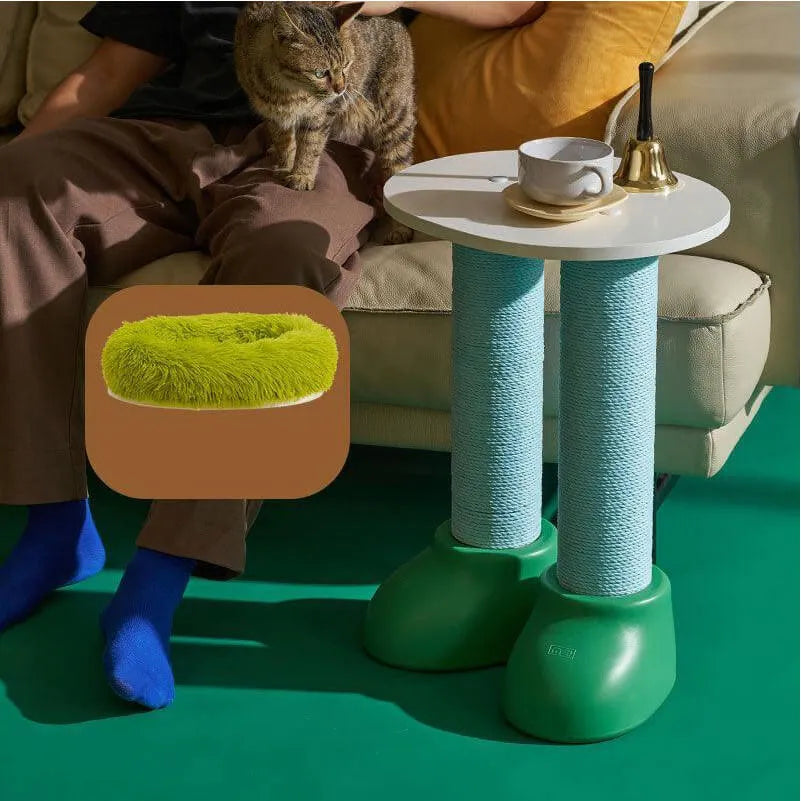 Scandinavian Cat Scratching Tree With Bed and Tabletop Platform