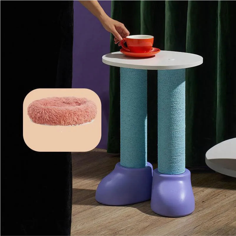 Scandinavian Cat Scratching Tree With Bed and Tabletop Platform