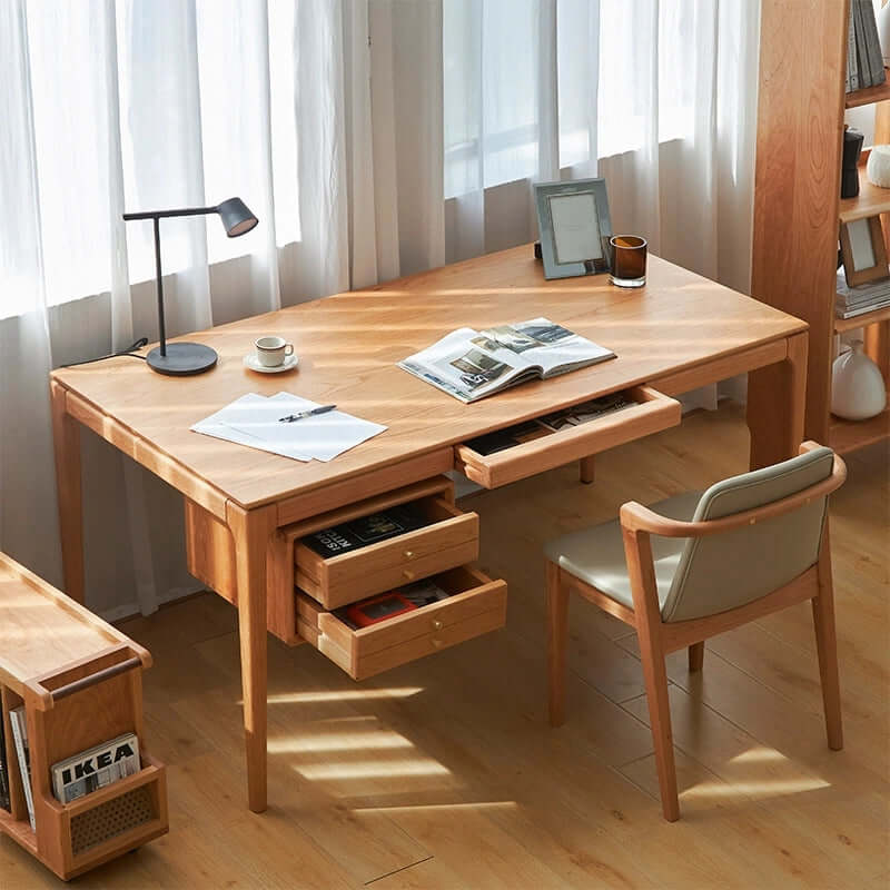 Scandinavian Cherry Wood Desk With Optional Cabinet