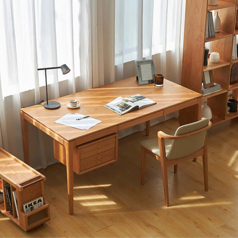 Scandinavian Cherry Wood Desk With Optional Cabinet