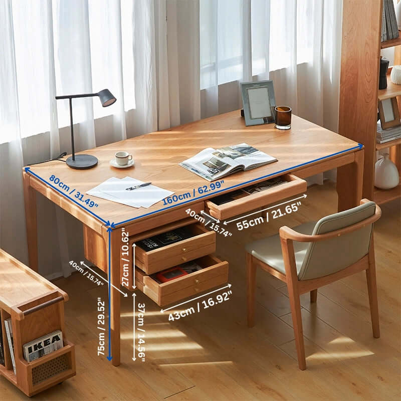 Scandinavian Cherry Wood Desk With Optional Cabinet
