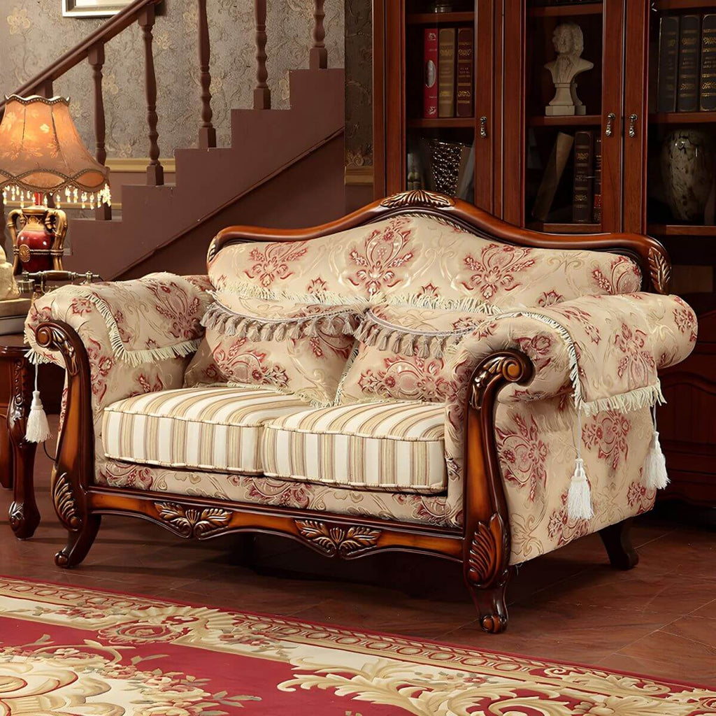 Scandinavian Cotton Blend Curved Sofa with Rolled Arms and Camelback Design