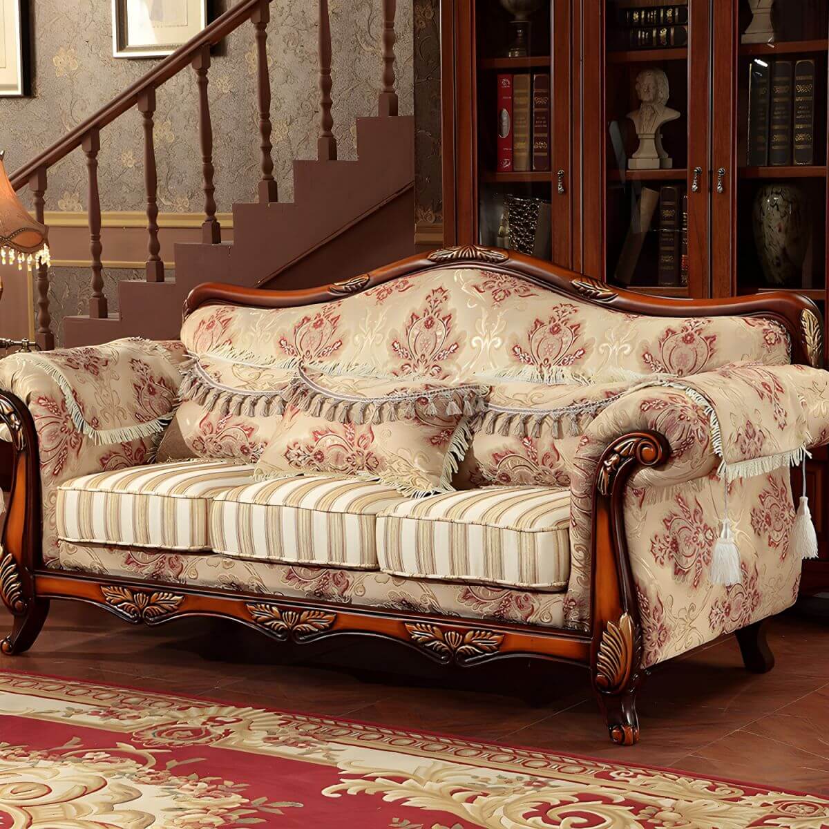 Scandinavian Cotton Blend Curved Sofa with Rolled Arms and Camelback Design サブ画像