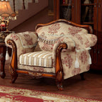 Scandinavian Cotton Blend Curved Sofa with Rolled Arms and Camelback Design