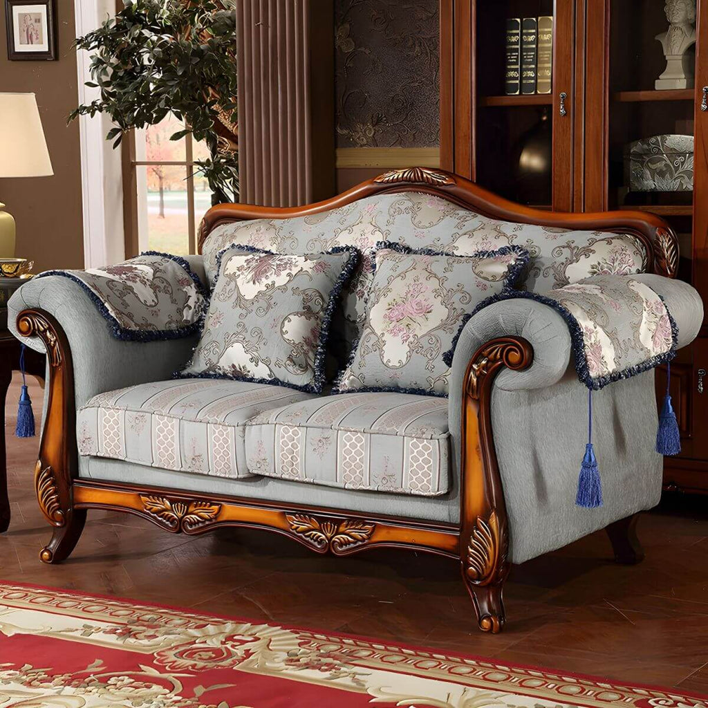 Scandinavian Cotton Blend Curved Sofa with Rolled Arms and Camelback Design Main Product Image