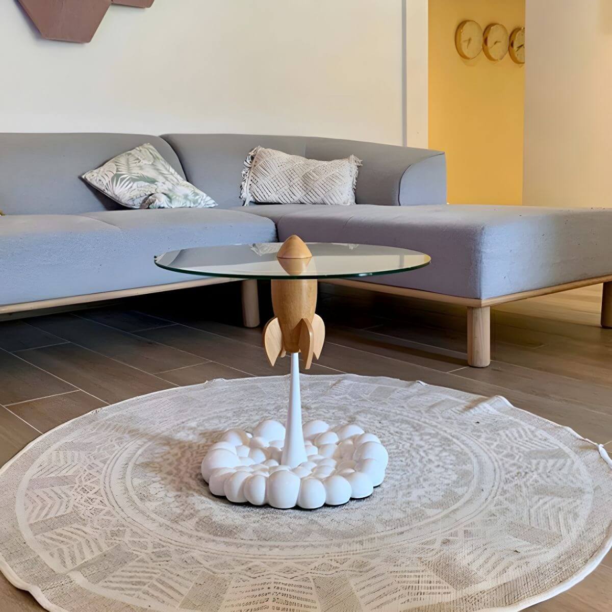 Scandinavian Glass Top End Table with White Fiberglass Figurine Base