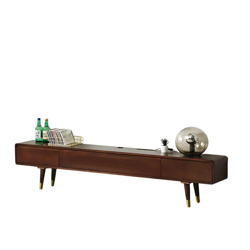 Scandinavian Low-Profile Wood TV Stand with Drawers and Cabinet