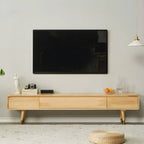 Scandinavian Low-Profile Wood TV Stand with Drawers and Cabinet