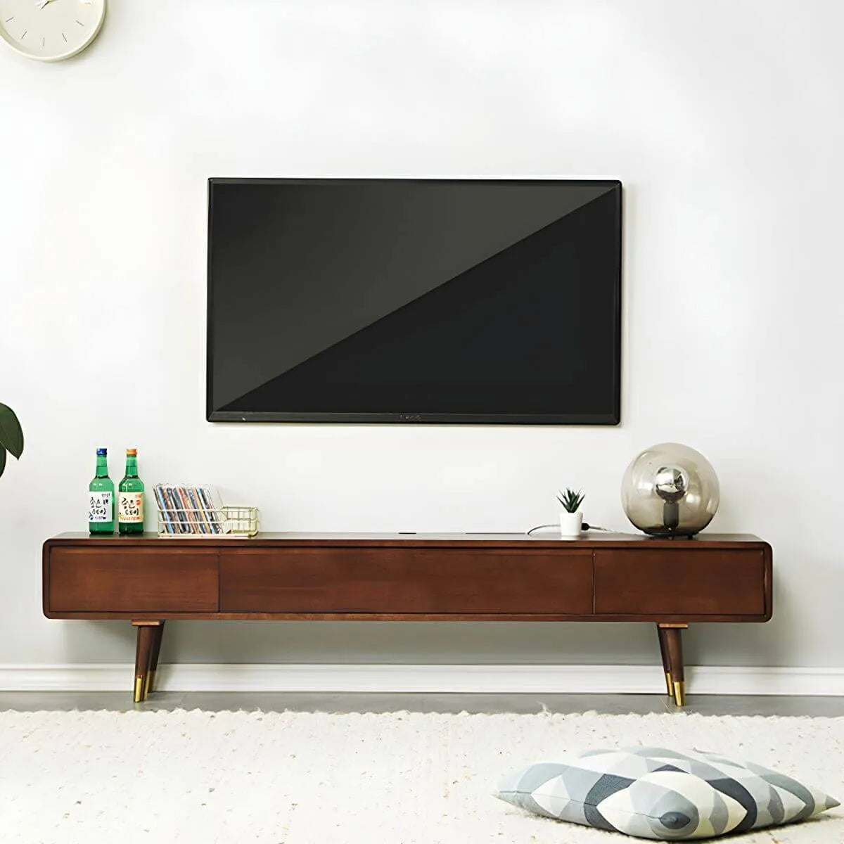 Scandinavian Low-Profile Wood TV Stand with Drawers and Cabinet