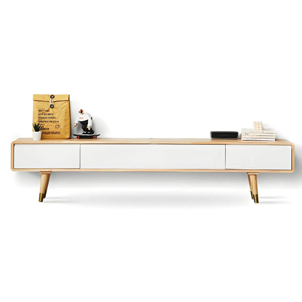 Scandinavian Low-Profile Wood TV Stand with Drawers and Cabinet
