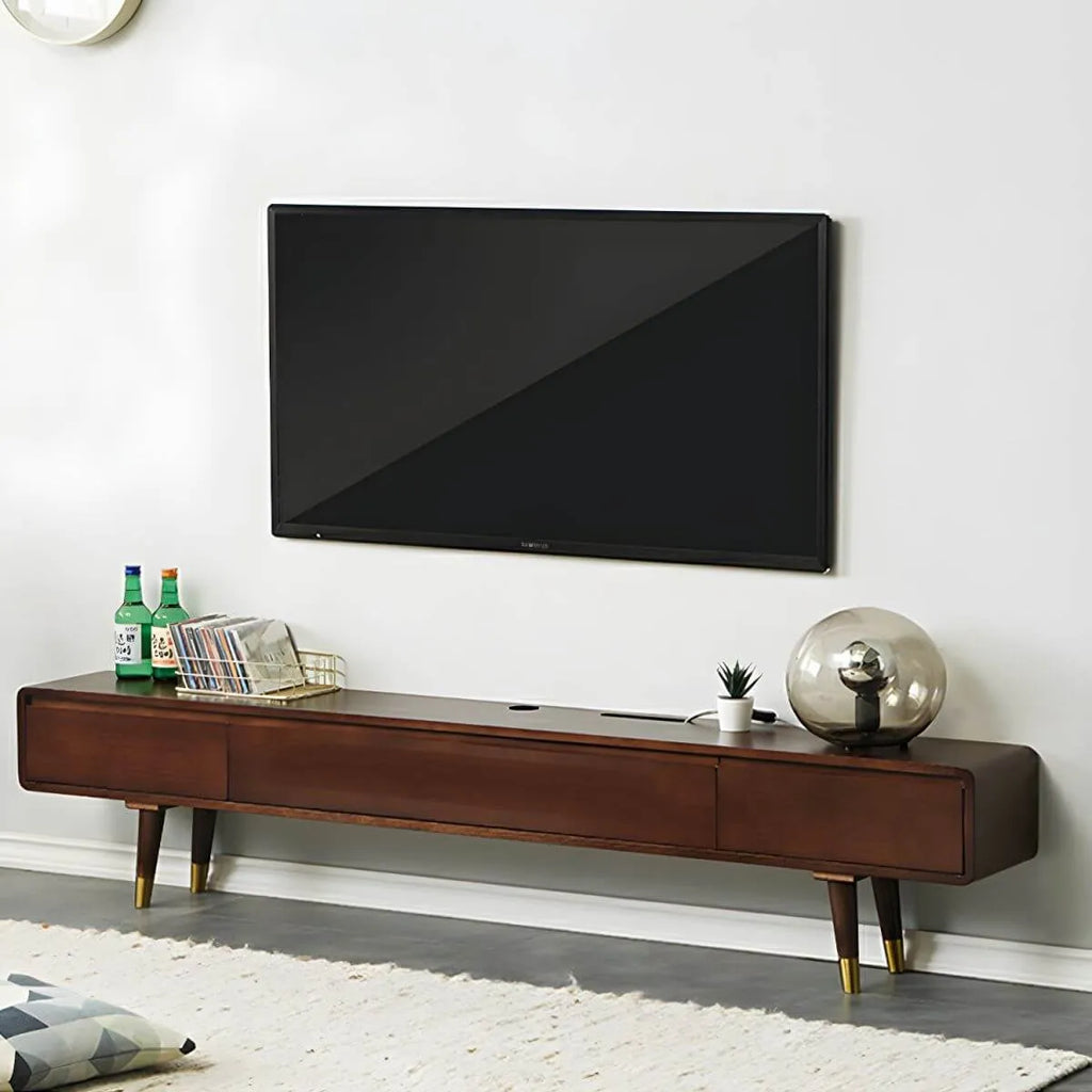 Scandinavian Low-Profile Wood TV Stand with Drawers and Cabinet