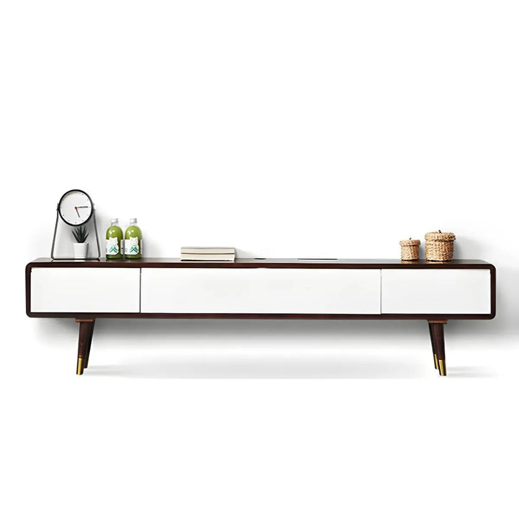 Scandinavian Low-Profile Wood TV Stand with Drawers and Cabinet