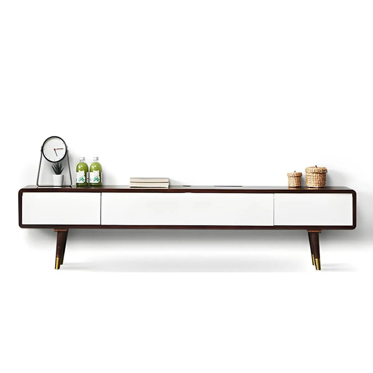 Scandinavian Low-Profile Wood TV Stand with Drawers and Cabinet