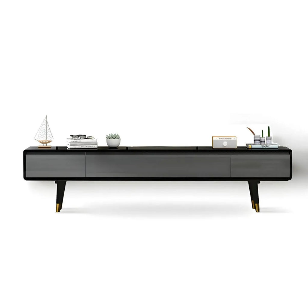 Scandinavian Low-Profile Wood TV Stand with Drawers and Cabinet