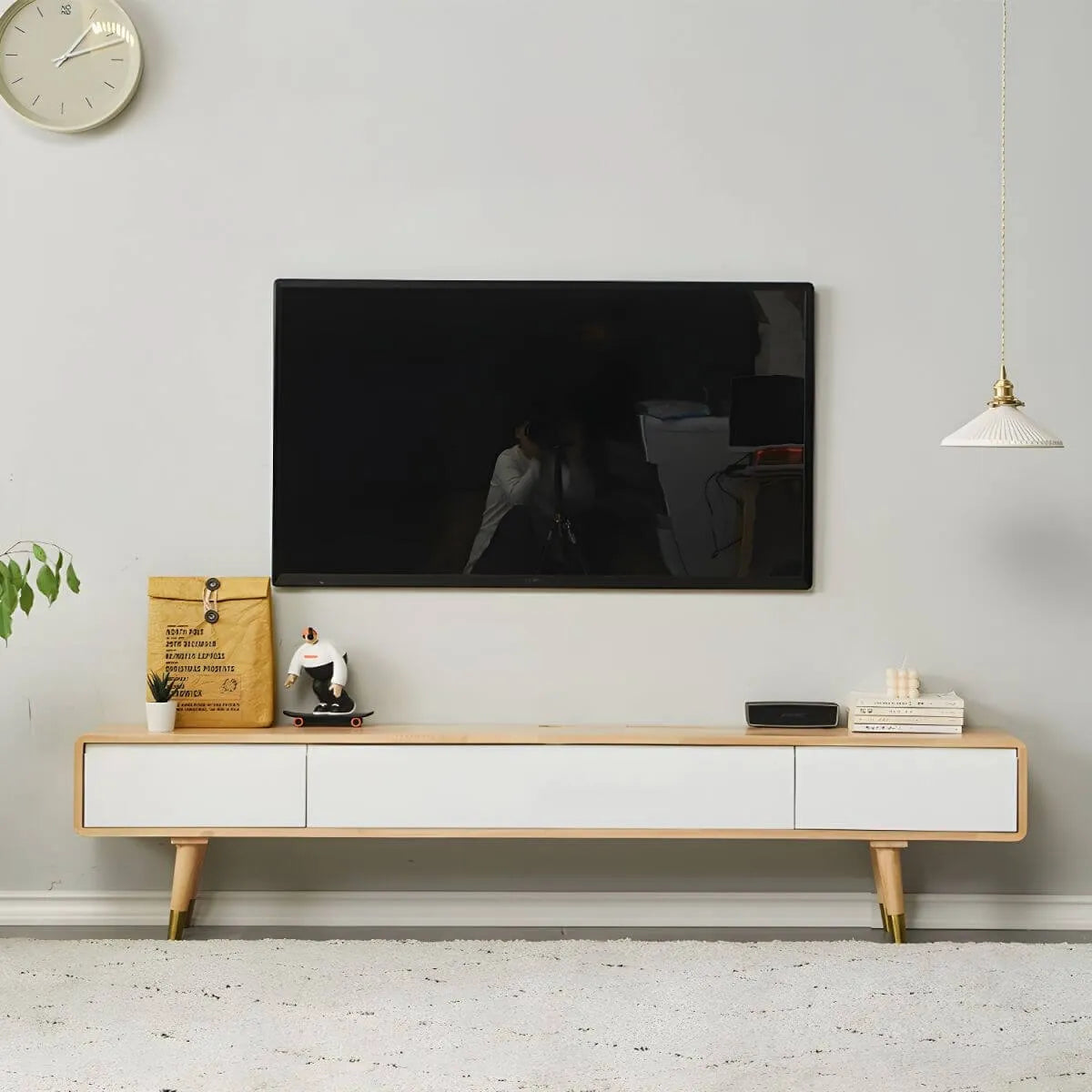 Scandinavian Low-Profile Wood TV Stand with Drawers and Cabinet Secondary image