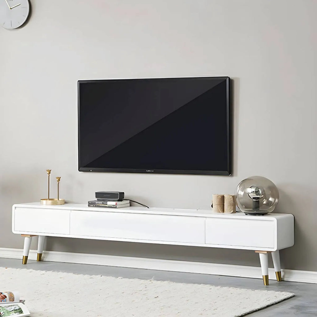 Scandinavian Low-Profile Wood TV Stand with Drawers and Cabinet