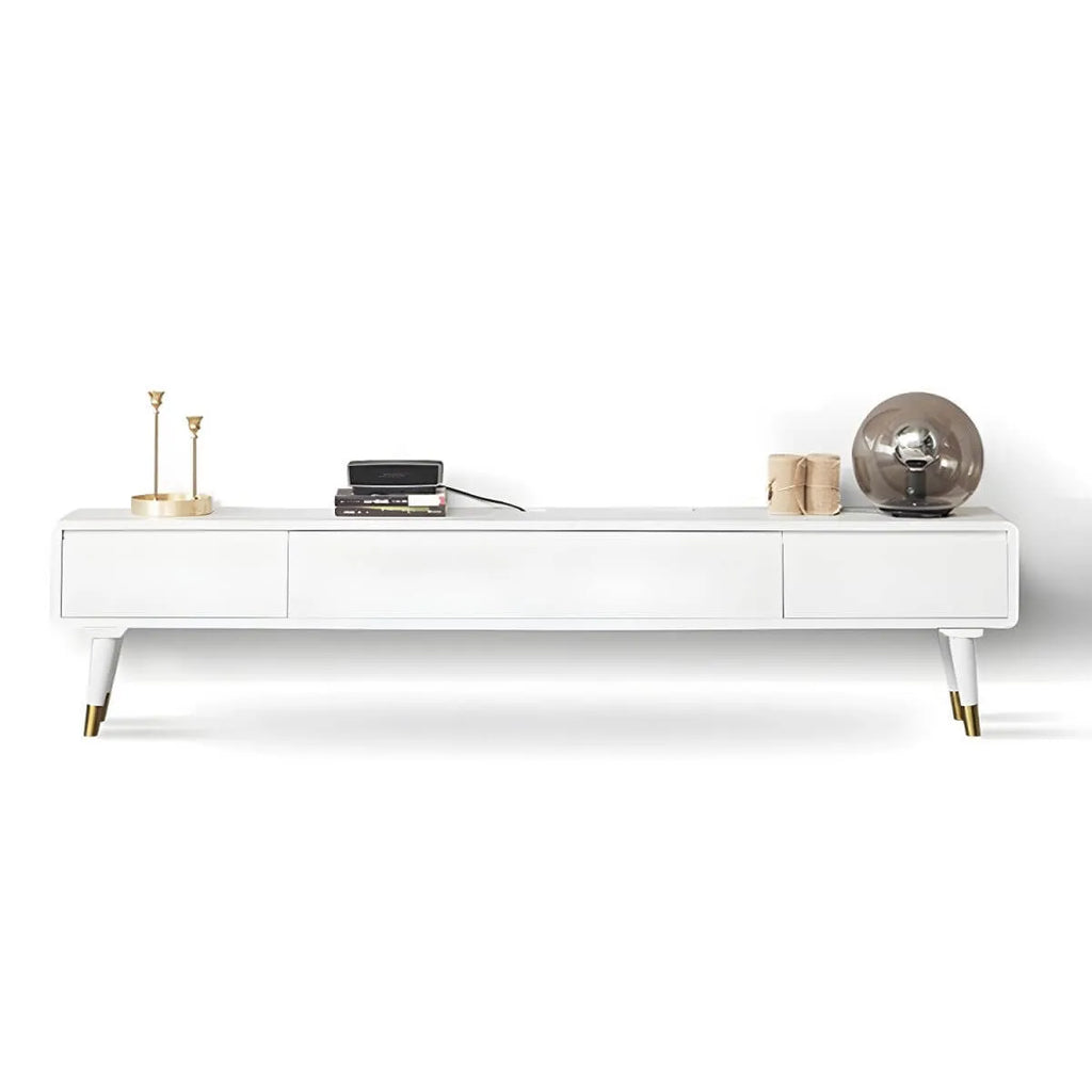 Scandinavian Low-Profile Wood TV Stand with Drawers and Cabinet
