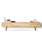 Scandinavian Low-Profile Wood TV Stand with Drawers and Cabinet