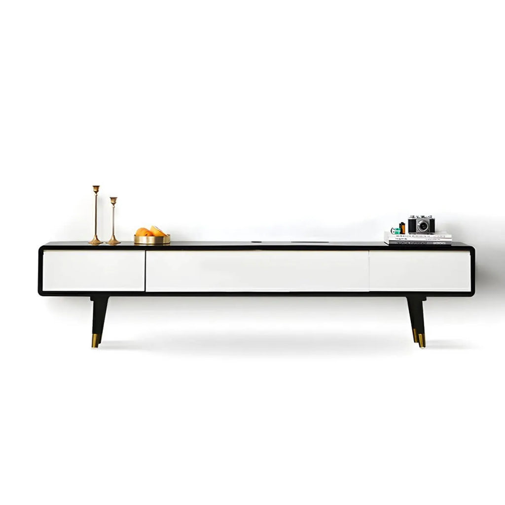 Scandinavian Low-Profile Wood TV Stand with Drawers and Cabinet