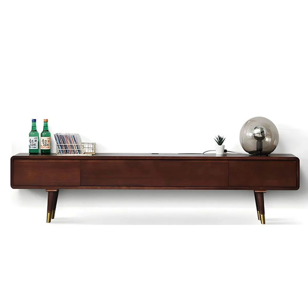 Scandinavian Low-Profile Wood TV Stand with Drawers and Cabinet