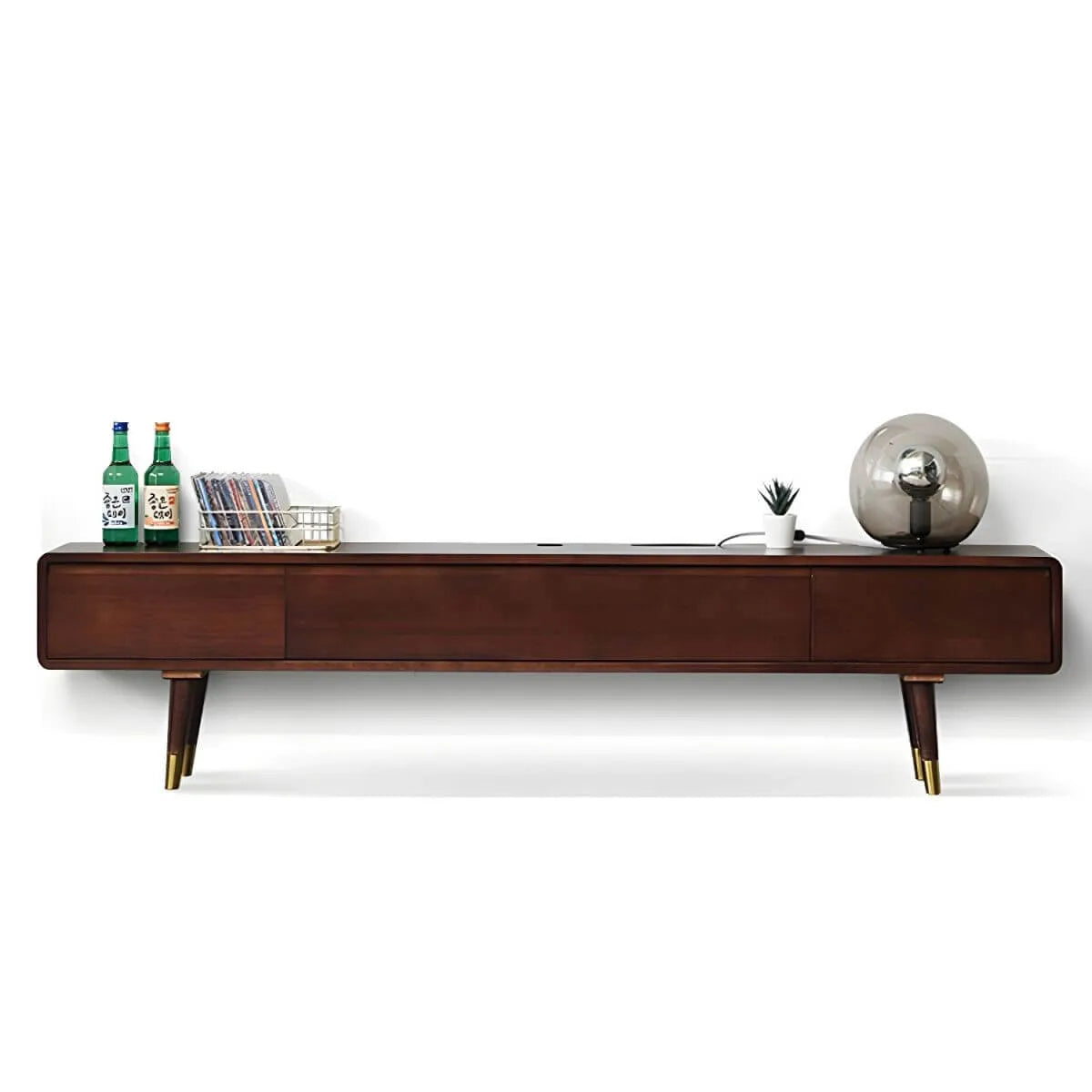 Scandinavian Low-Profile Wood TV Stand with Drawers and Cabinet