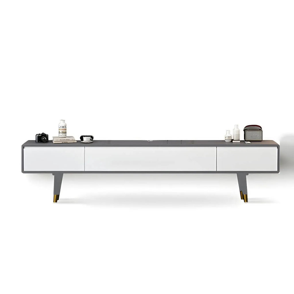 Scandinavian Low-Profile Wood TV Stand with Drawers and Cabinet