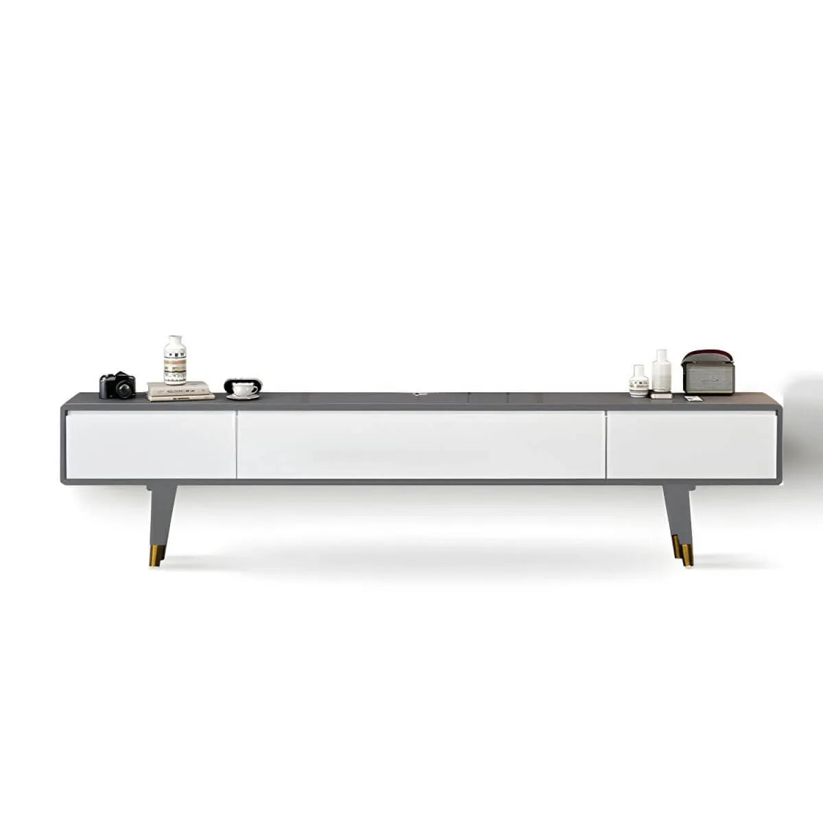 Scandinavian Low-Profile Wood TV Stand with Drawers and Cabinet