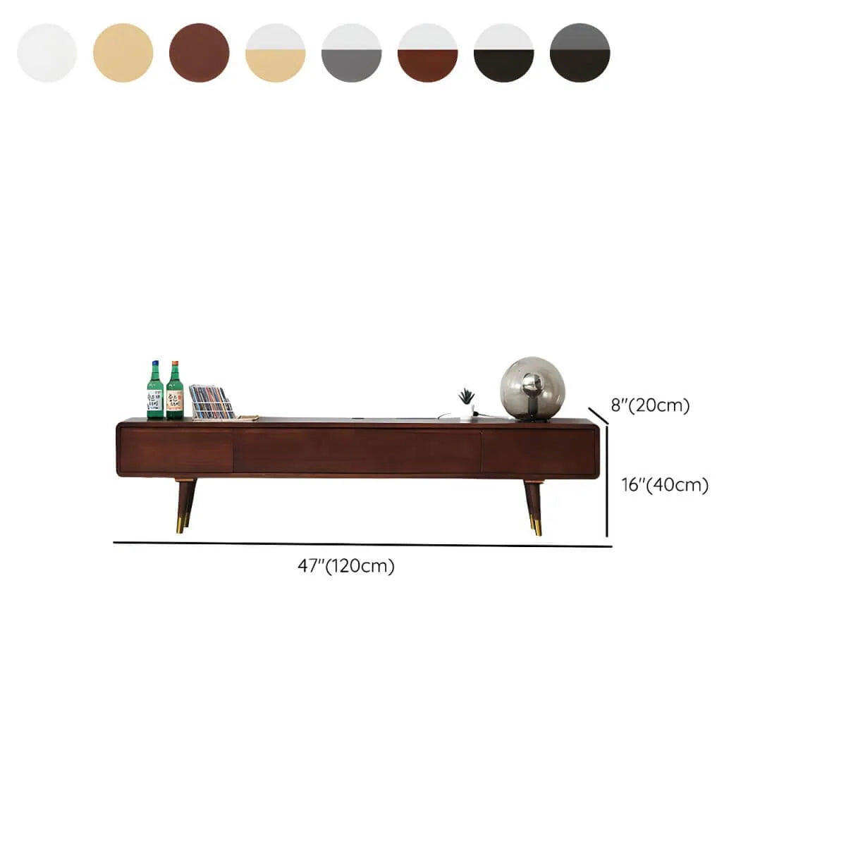 Scandinavian Low-Profile Wood TV Stand with Drawers and Cabinet Dimensions